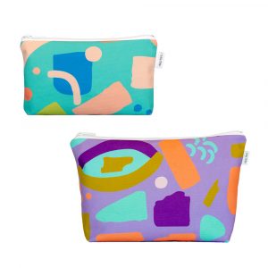 Small and large zip pouch. sage green orchid purple